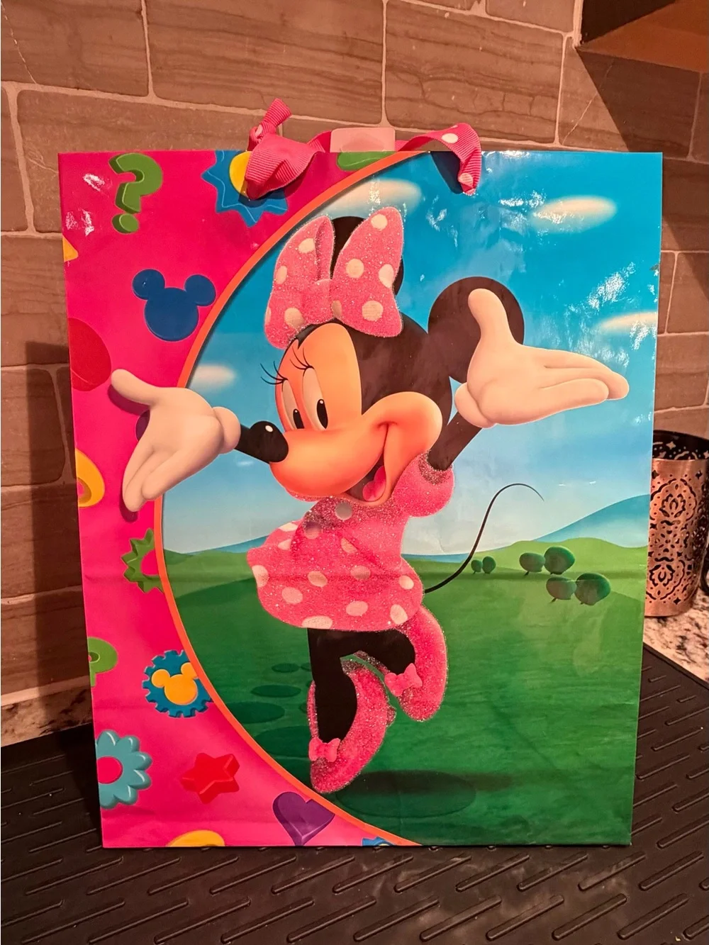 Disney Minnie Mouse Paper Gift Bags Set of 3 Pink Glitter Party Favor Bags